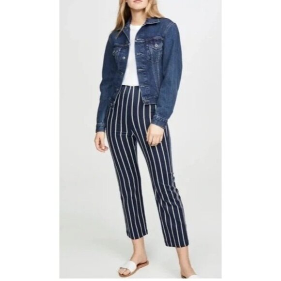 Reformation Trouser Pants Stretch Stripped Cropped Leg Size 10 - Picture 1 of 14